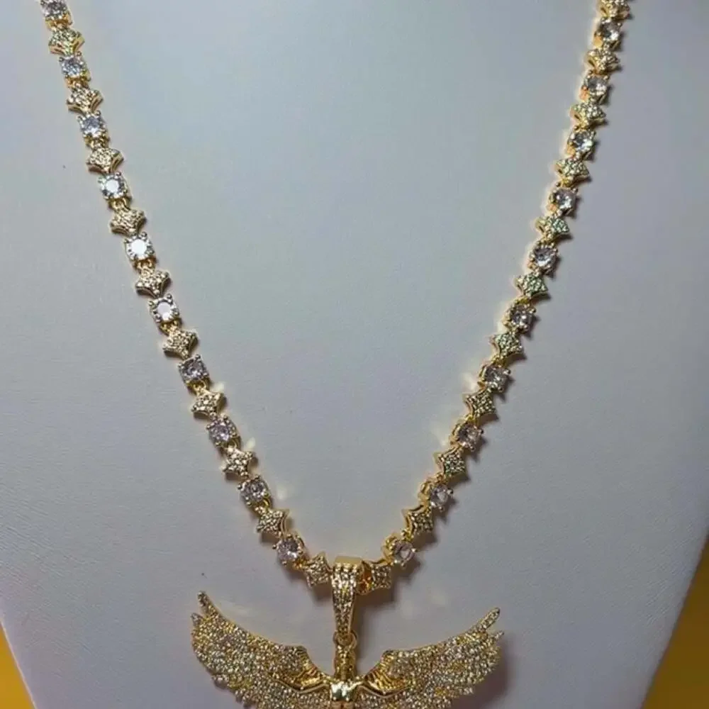 Gold Tennis Star & Angel Pendant Necklace – 20 Inch